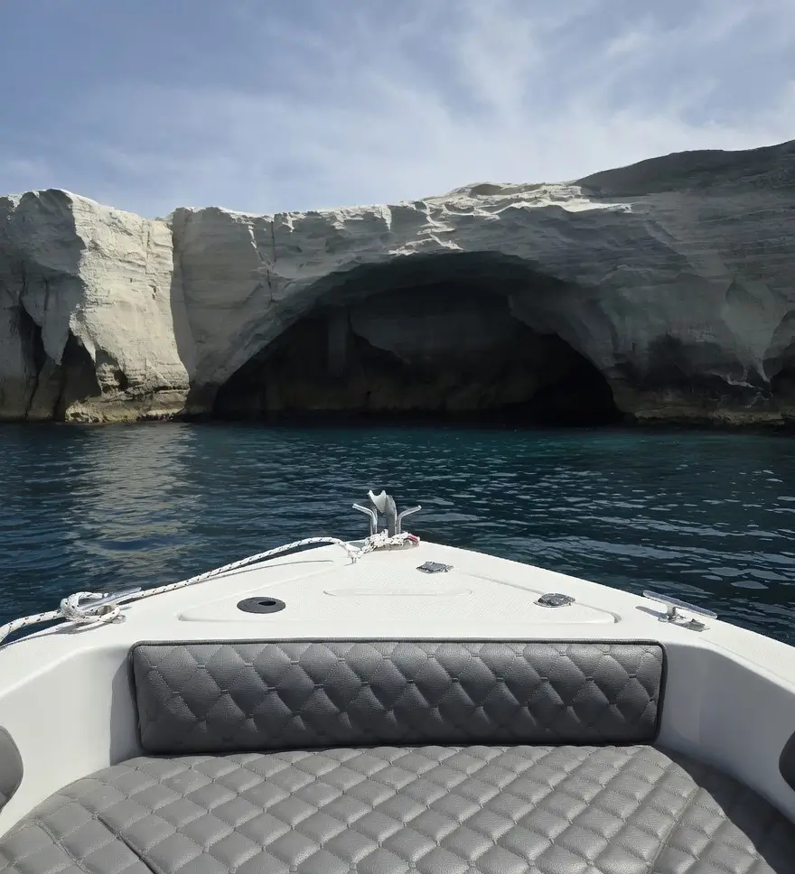 Explore Milos — approaching Kleftiko caves