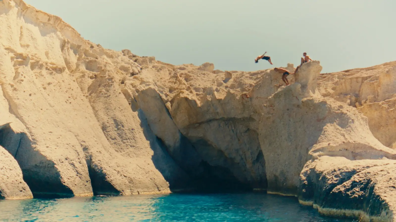 Milos sea caves from above